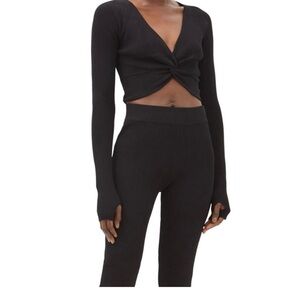 NWT LE ORE-Bandier  Rimini twist-front  long sleeve black crop top size 1X